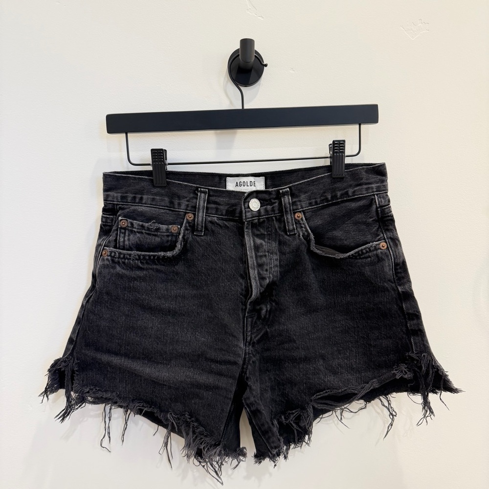 Agolde Washed Black Frayed Hem Jean Shorts